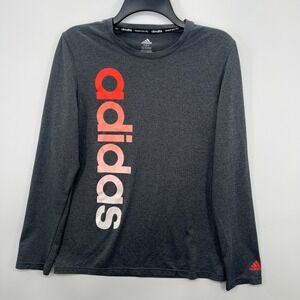 Adidas Spellout Long Sleeve T Shirt ClimaLite‎ Kids XL 18 Grey Athletic